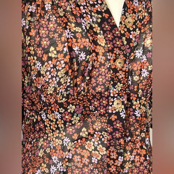 Free people Bonnie chiffon mini shirt dress Floral Button-Up Dress brown size S - Picture 2 of 10